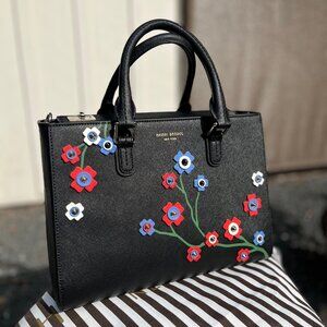 Henri Bendel Discontinued Black Floral Detail Hand Bag Cross Body